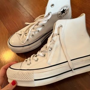 Converse limited edition White leather, platform sneakers.